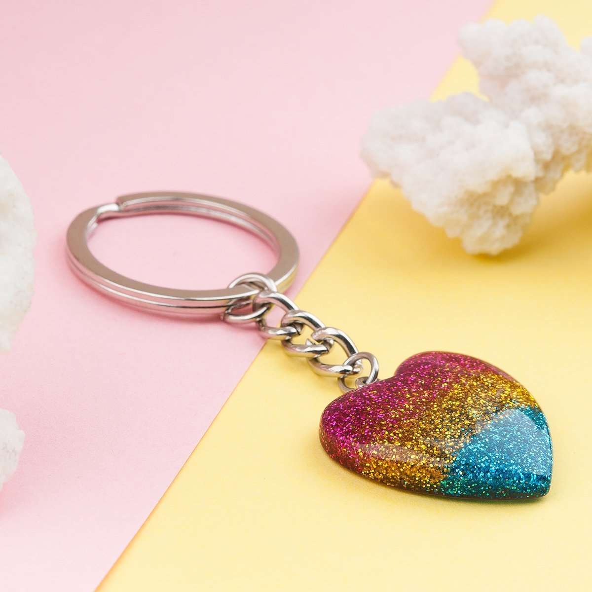 Glitter Multicolor Heart Keychain - My Custom Tee Party