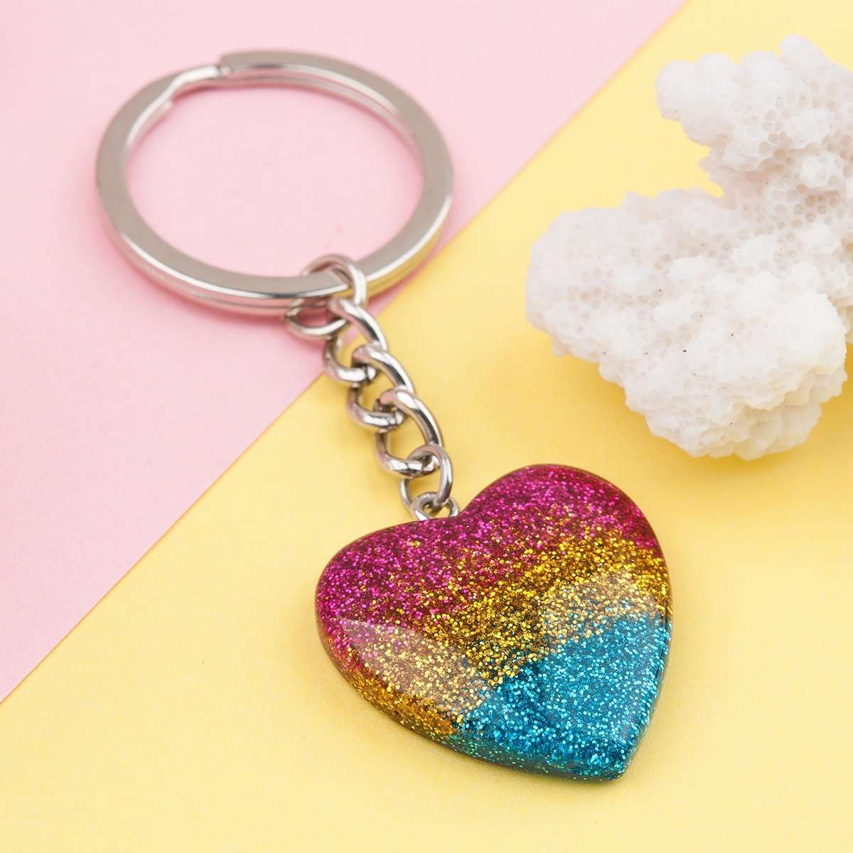 Glitter Multicolor Heart Keychain - My Custom Tee Party