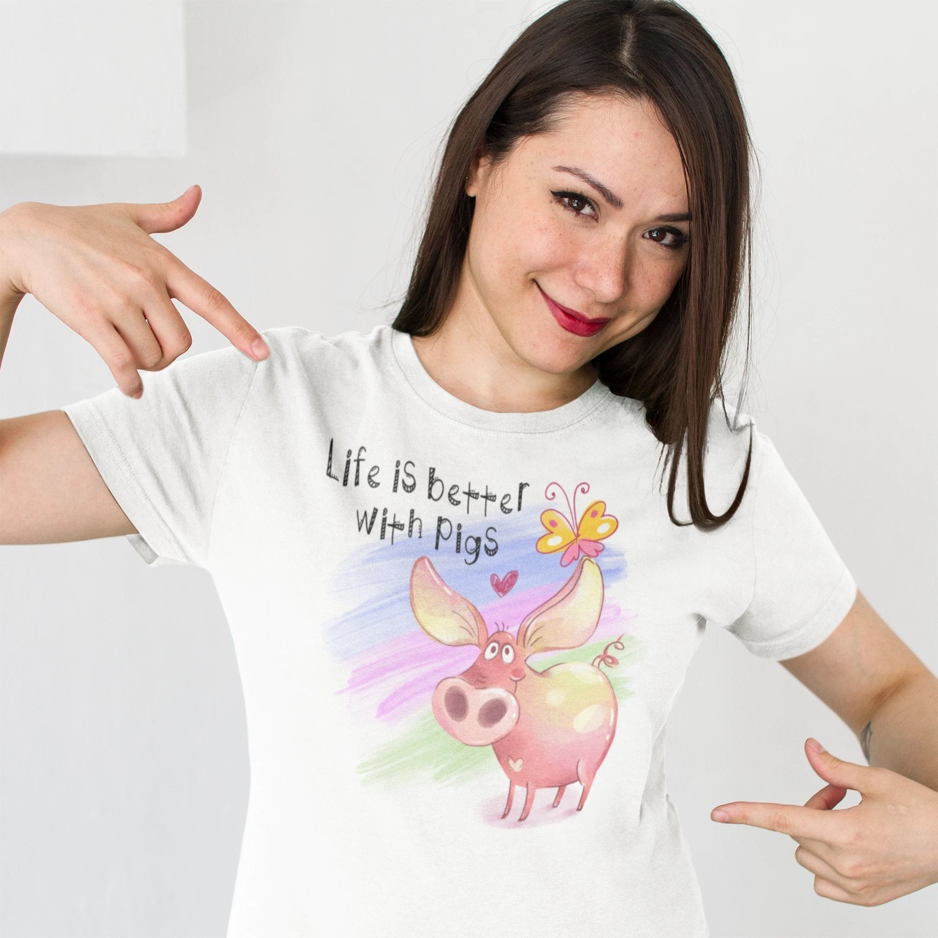 Swine Symphony: 'Life is Better with Pigs' T-shirt – Where Oinks Meet Optimal Living!