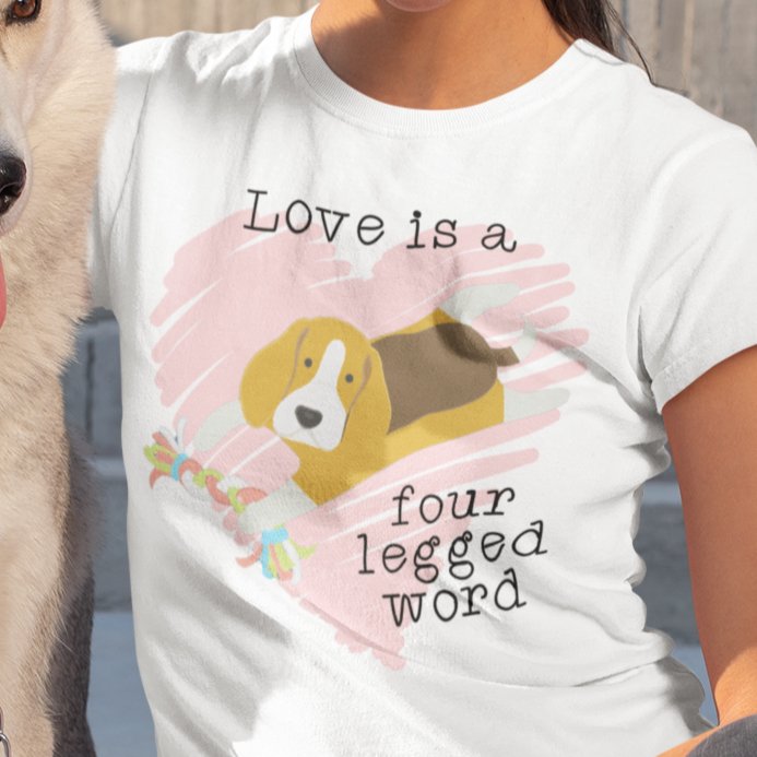 Love is a Four-Legged Word: Pawsitively Heartwarming T-shirt – Where Canine Affection Takes Center Stage!