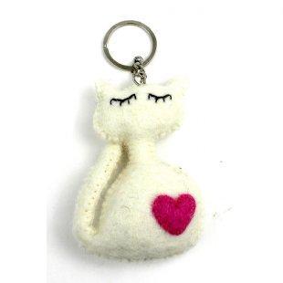 Handmade Felt Cream Color Heart Cat Key Ring - My Custom Tee Party