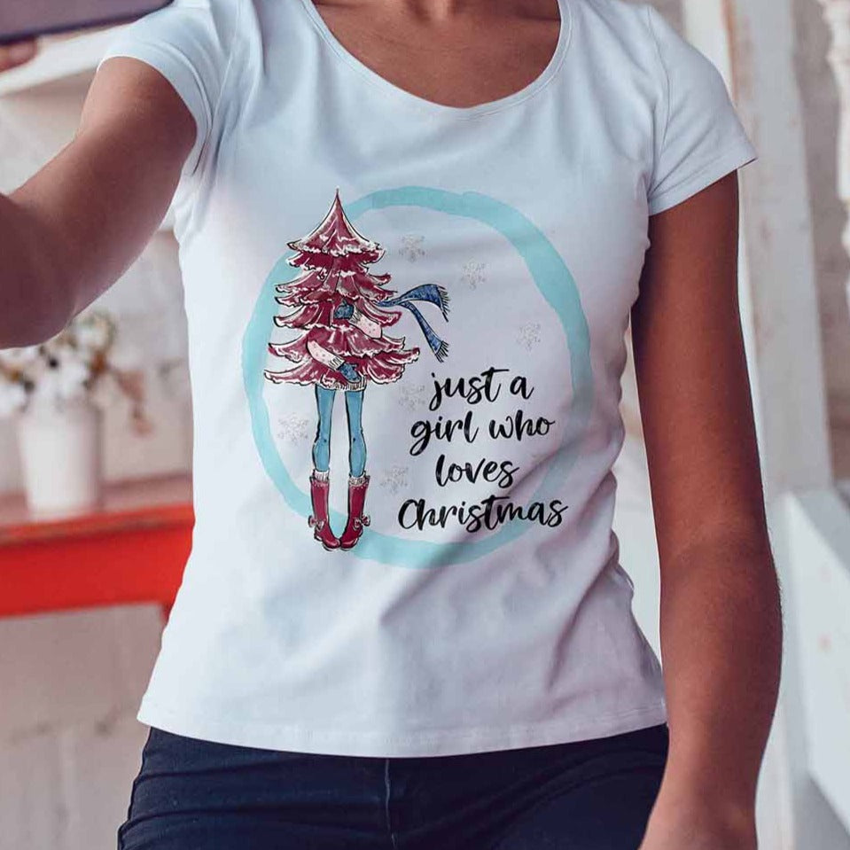 Just A Girl Who Loves Christmas Red Tree - My Custom Tee Party