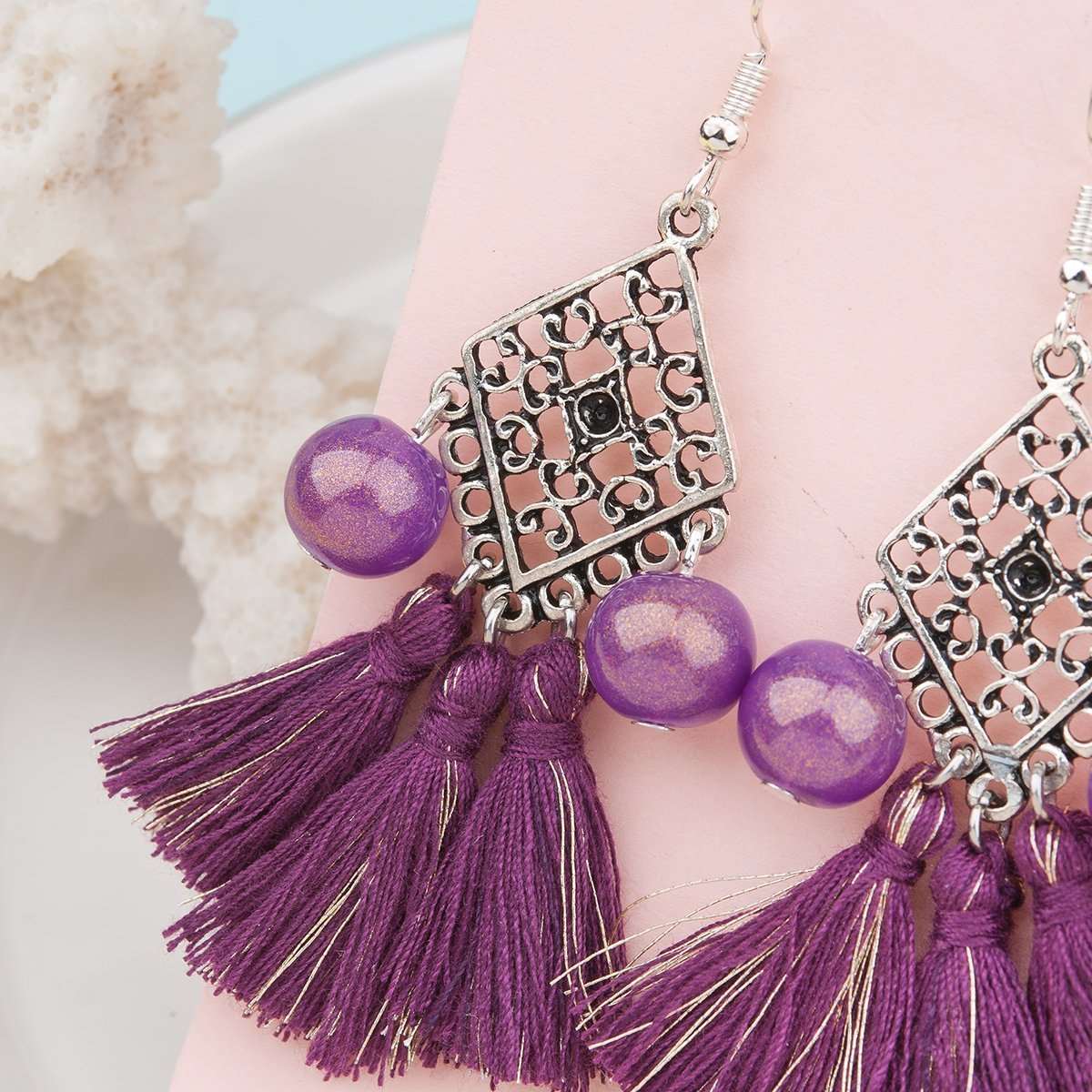 Antique Style Purple Tassel Chandelier Earrings - My Custom Tee Party