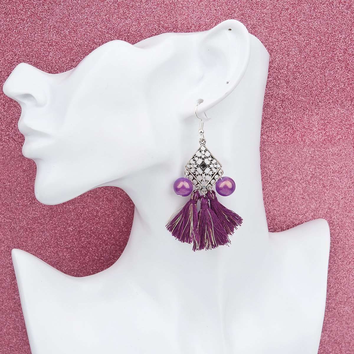 Antique Style Purple Tassel Chandelier Earrings - My Custom Tee Party