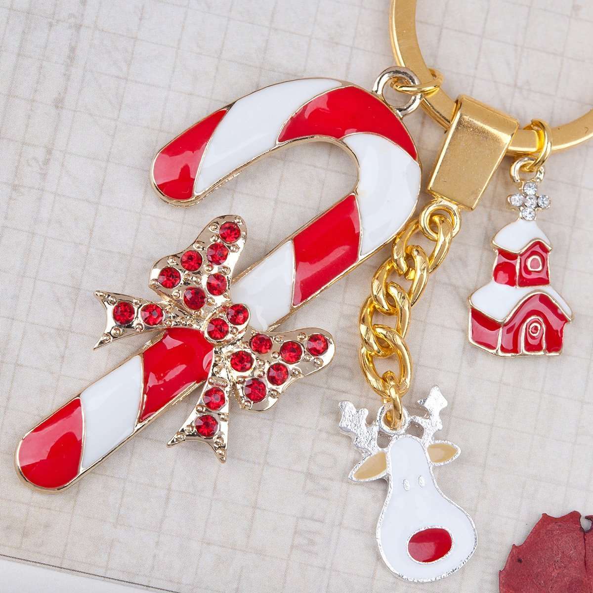 Christmas Reindeer, Candy Cane & House Key Chain - My Custom Tee Party