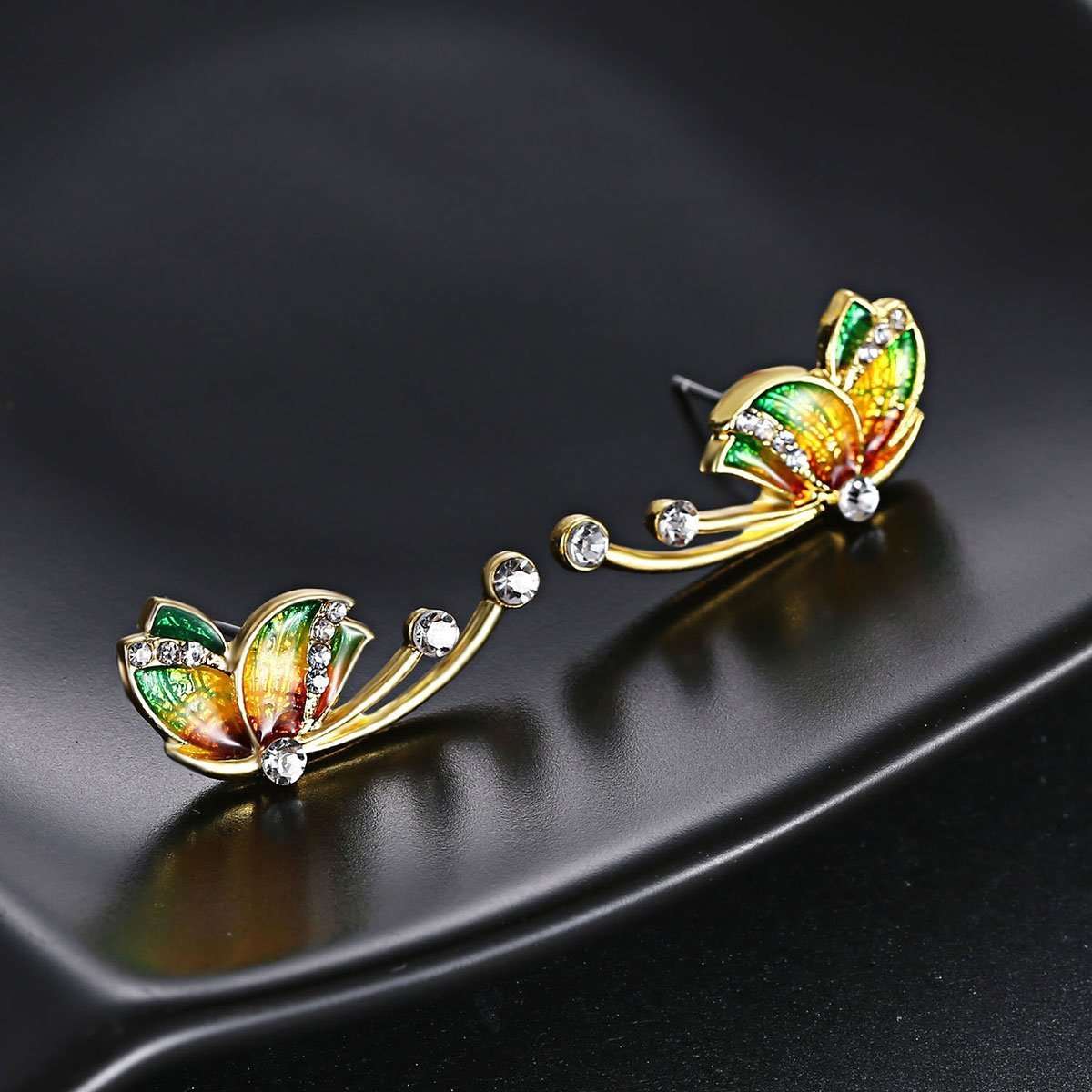 Fall Colored Butterfly Earring with Rhinestone - My Custom Tee Party