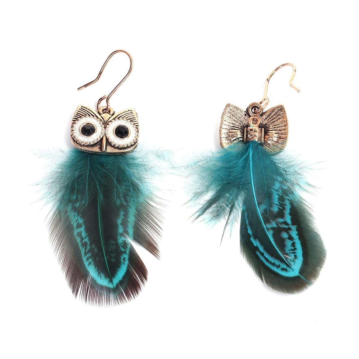Feathered Peacock Green Owl Earrings - My Custom Tee Party