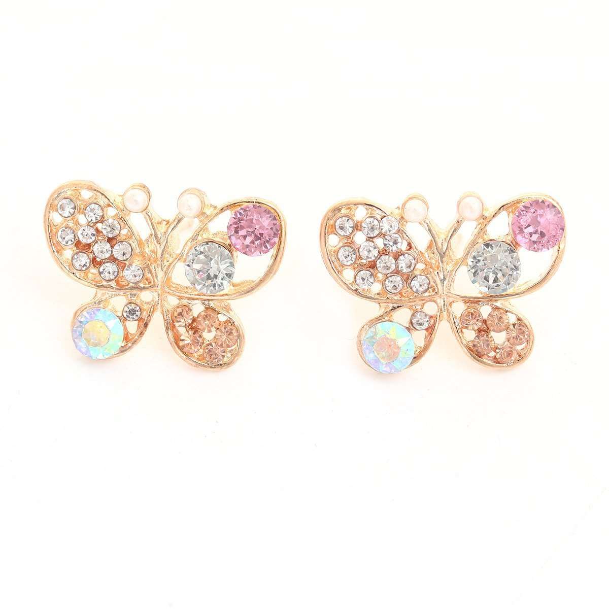 Gold and Multicolor Butterfly Earrings with Rhinestone - My Custom Tee Party