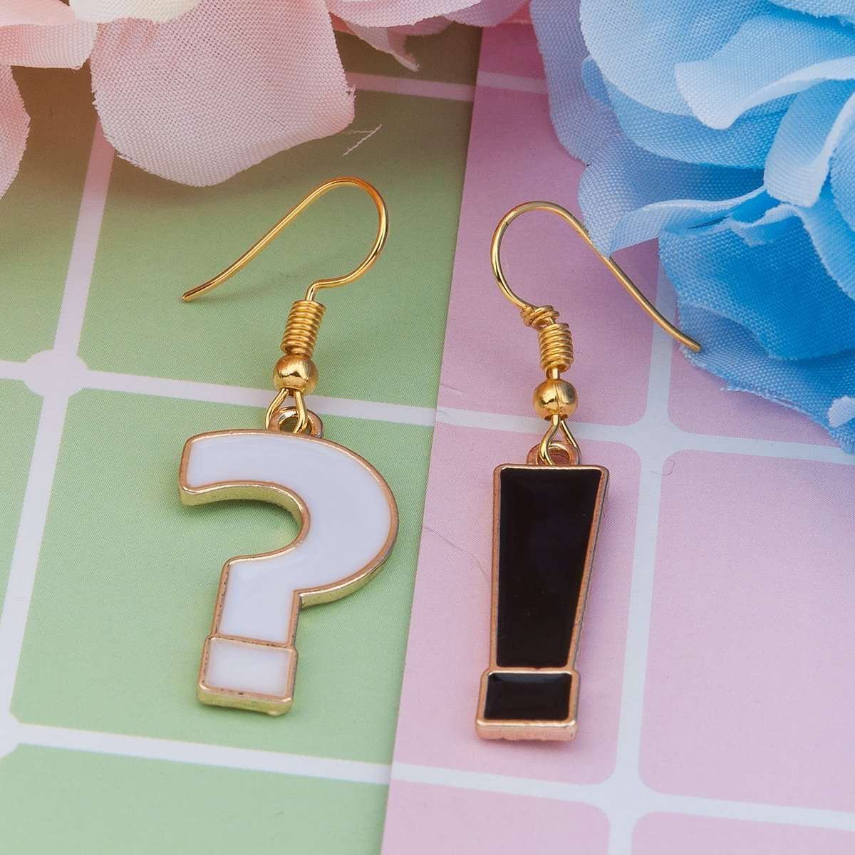 Gold Trim Black and White Punctuation Earrings - My Custom Tee Party