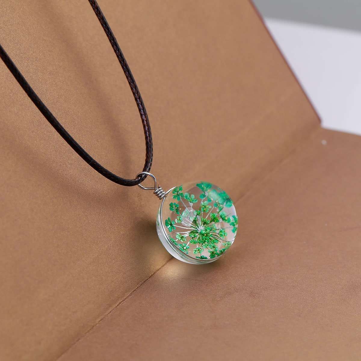 Handmade Genuine Dried Flower Necklace - Green - My Custom Tee Party
