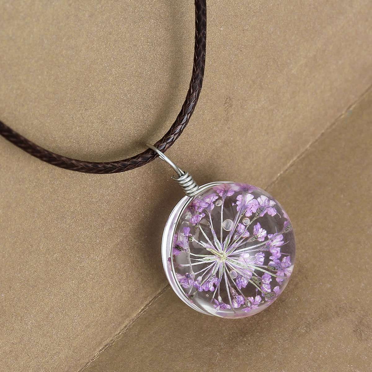 Handmade Genuine Dried Flower Necklace - Purple - My Custom Tee Party