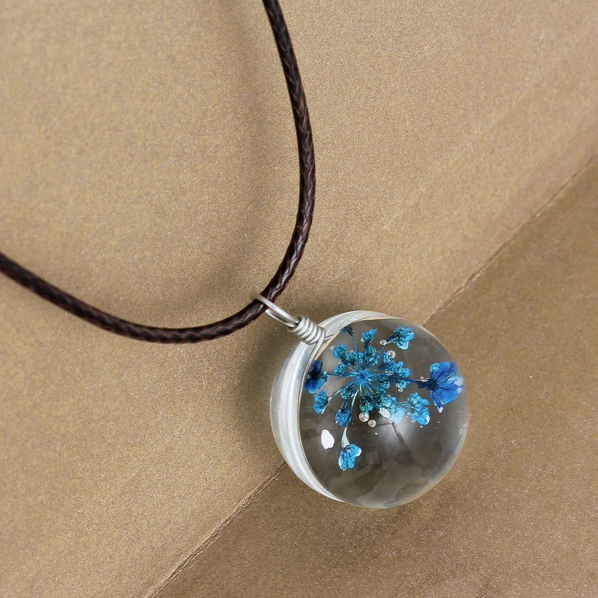 Handmade Genuine Dried Flower Necklace - Sky Blue - My Custom Tee Party