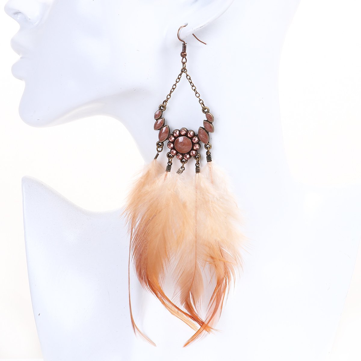 Bronze Feathered Earring with Rhinestone - My Custom Tee Party