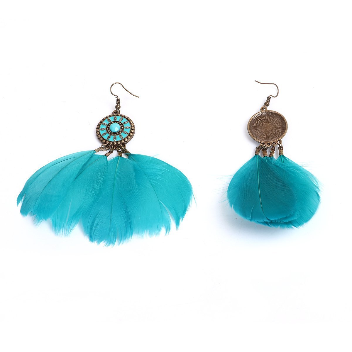 Feathered Round Peacock Rhinestone Earrings - My Custom Tee Party