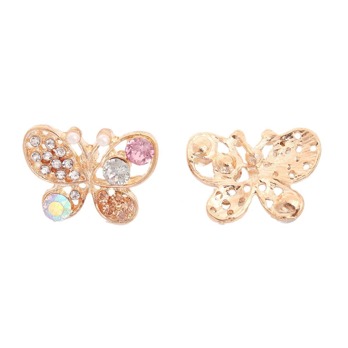 Gold and Multicolor Butterfly Earrings with Rhinestone - My Custom Tee Party