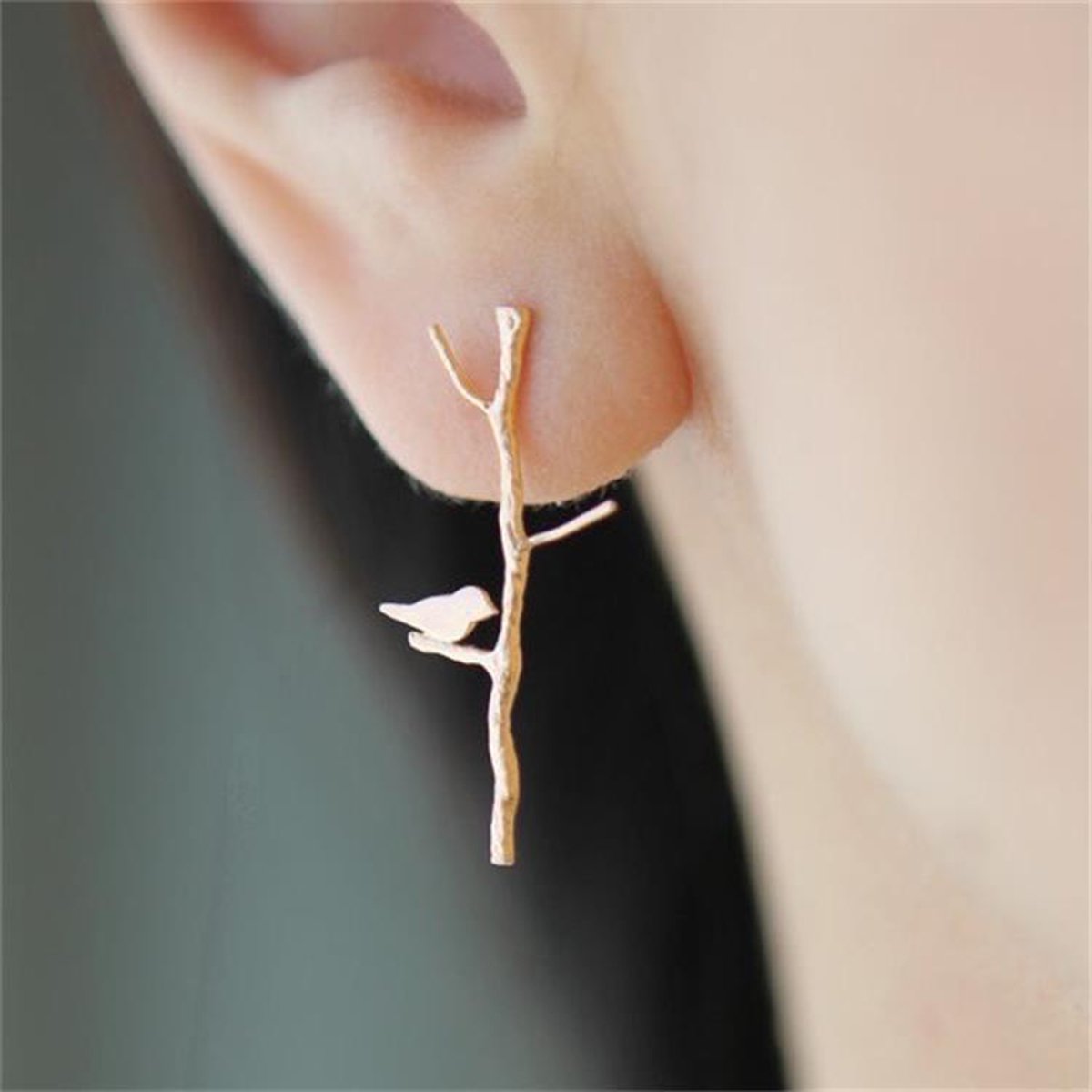 Gold Branch Earrings with Bird - My Custom Tee Party