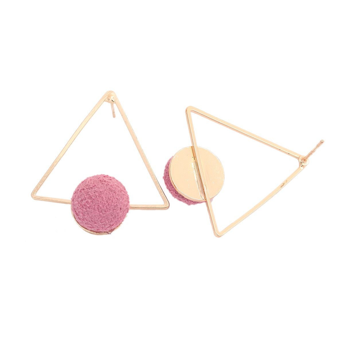 Gold Triangle Pom Pom Ball Earrings - My Custom Tee Party