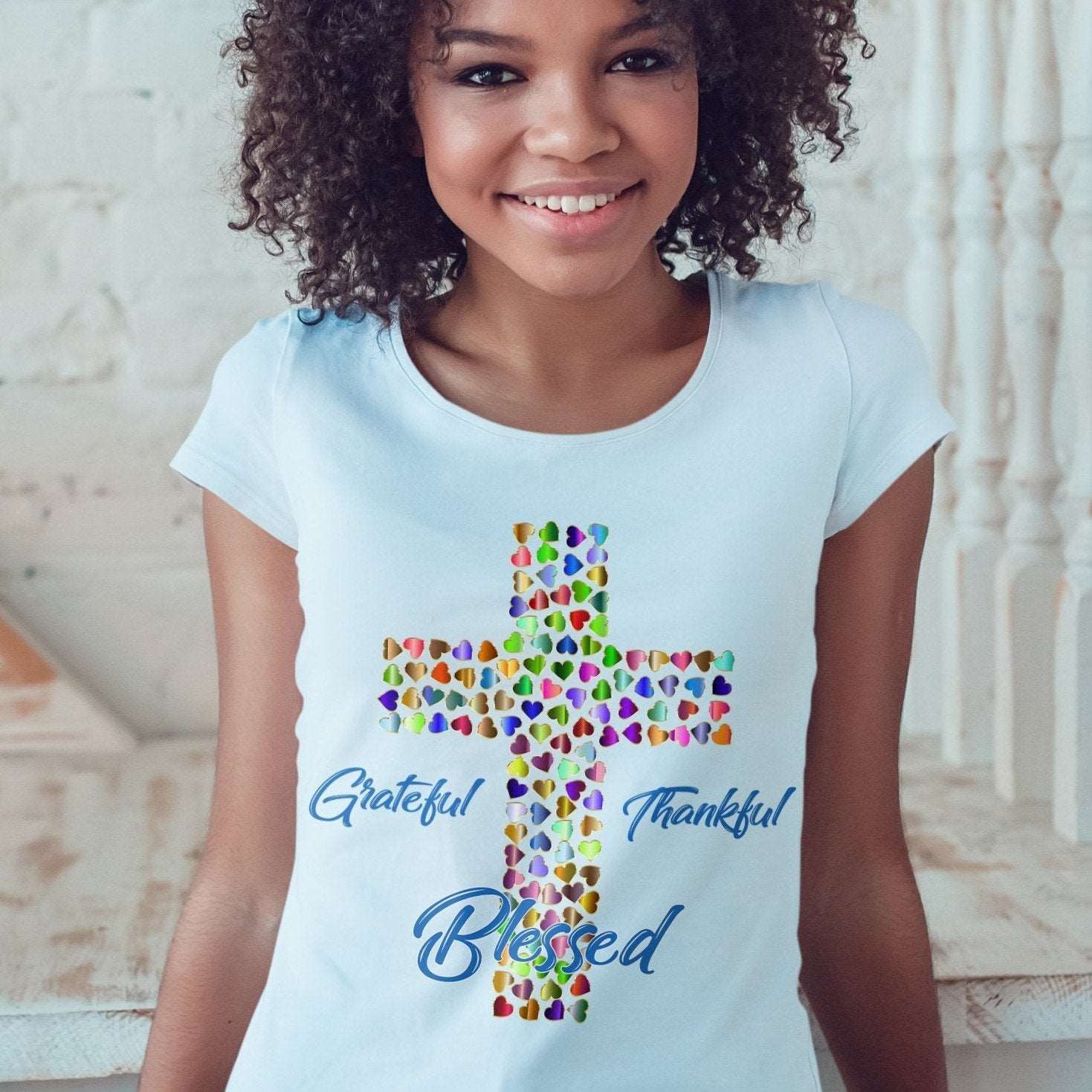 Grateful, Thankful, Blessed Graphic T-Shirt - My Custom Tee Party