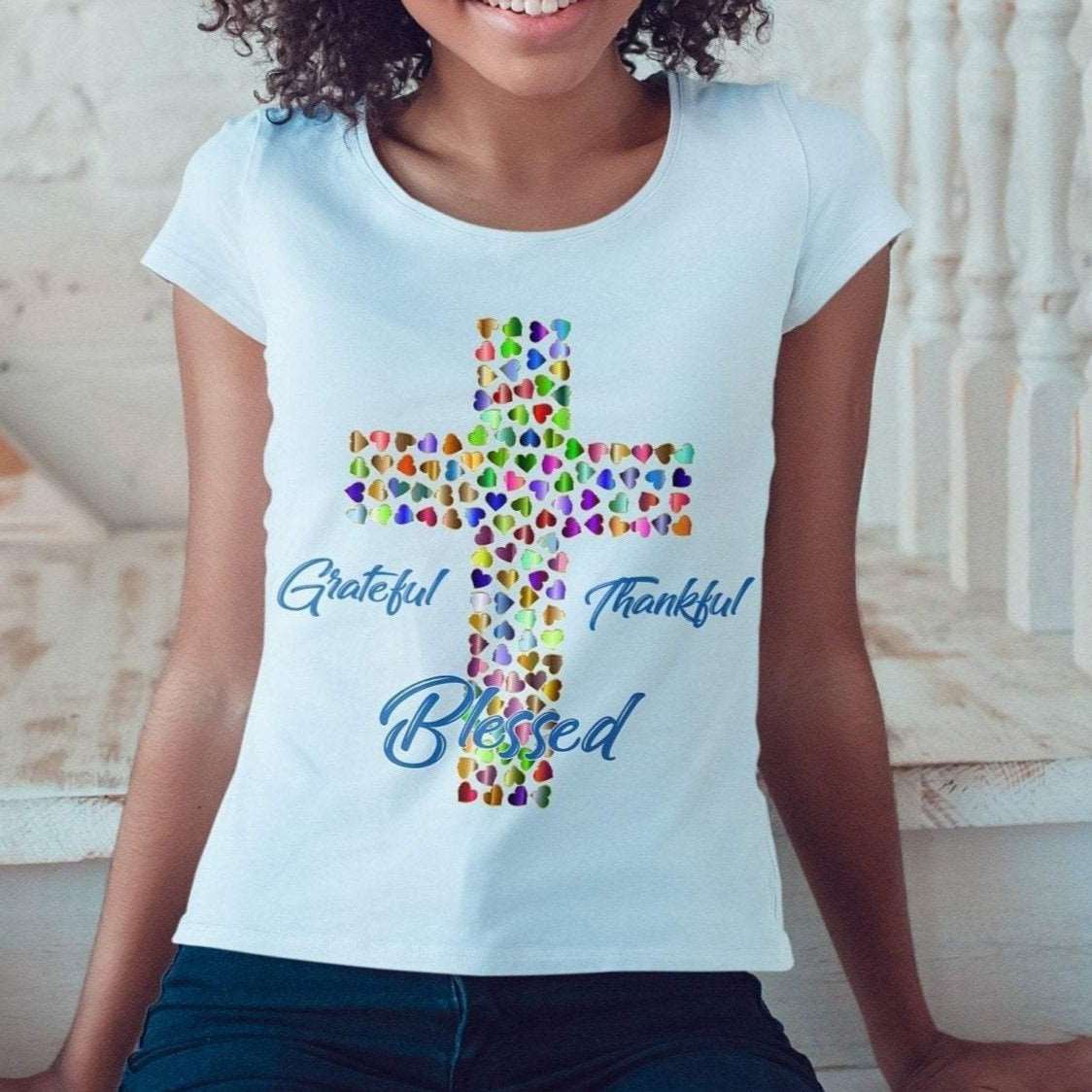 Grateful, Thankful, Blessed Graphic T-Shirt - My Custom Tee Party