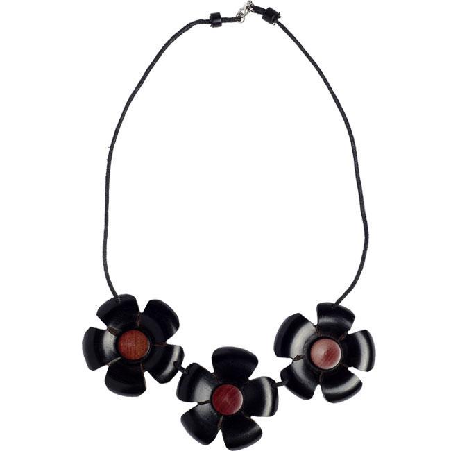 Handmade African Blackwood Three Flower Necklace - My Custom Tee Party