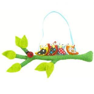 Handmade Felted Owls on a Hanging Branch - My Custom Tee Party