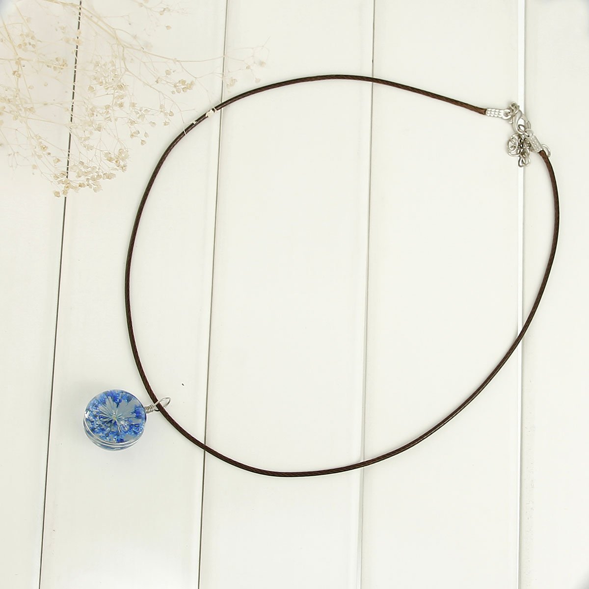 Handmade Genuine Dried Flower Necklace Blue - My Custom Tee Party