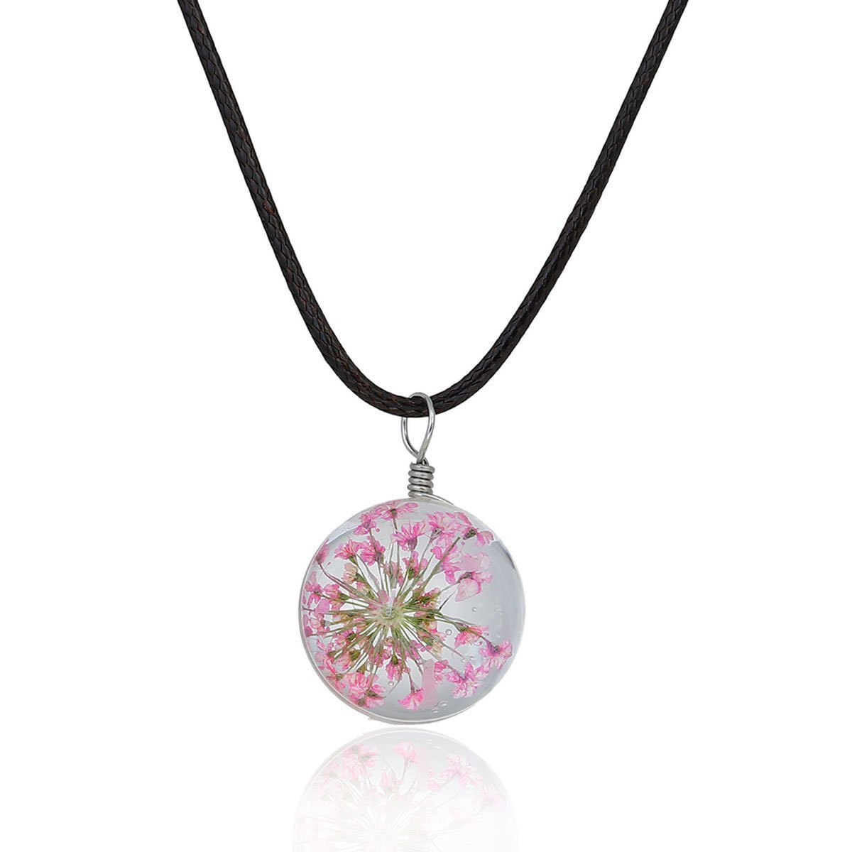 Handmade Genuine Dried Flower Necklace - Pink - My Custom Tee Party