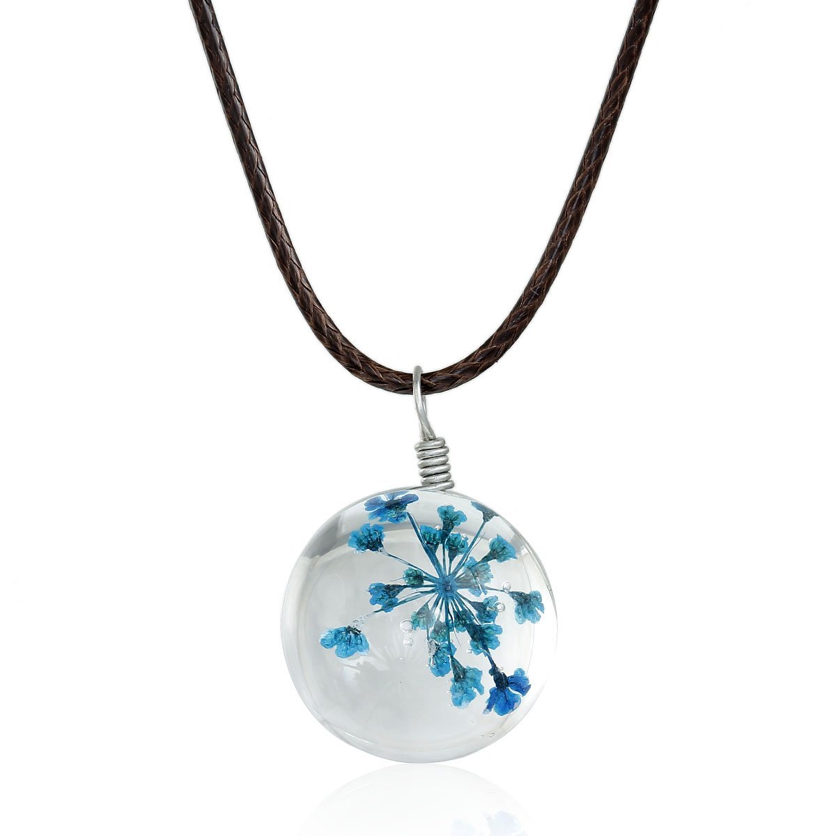 Handmade Genuine Dried Flower Necklace - Sky Blue - My Custom Tee Party