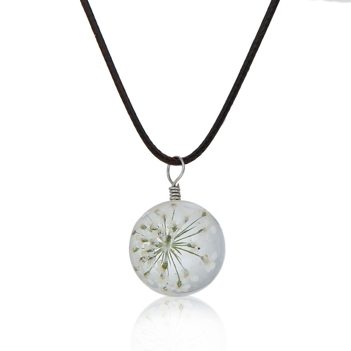 Handmade Genuine Dried Flower Necklace - White - My Custom Tee Party