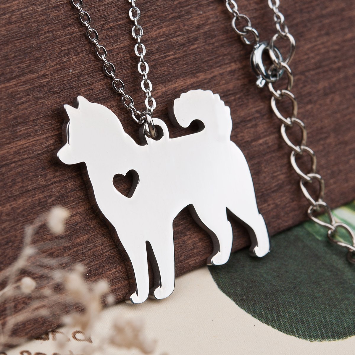 Husky with Heart Silhouette Necklace - My Custom Tee Party