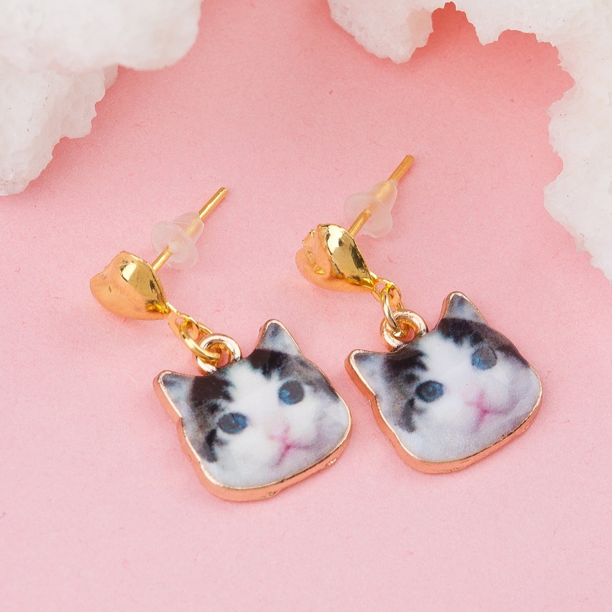 Kitten with Gold Heart Earrings - My Custom Tee Party