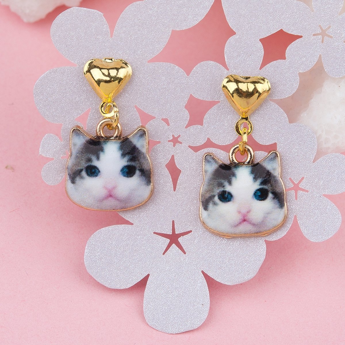 Kitten with Gold Heart Earrings - My Custom Tee Party