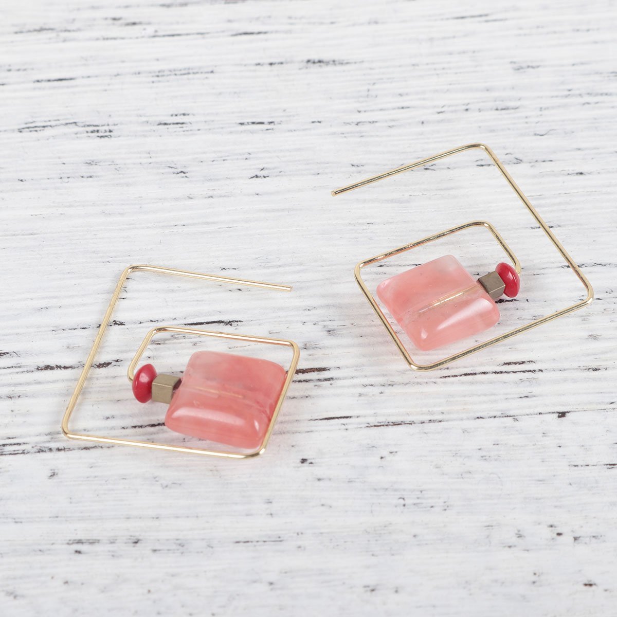 Modern Style Square Stone Earring - Pink - My Custom Tee Party