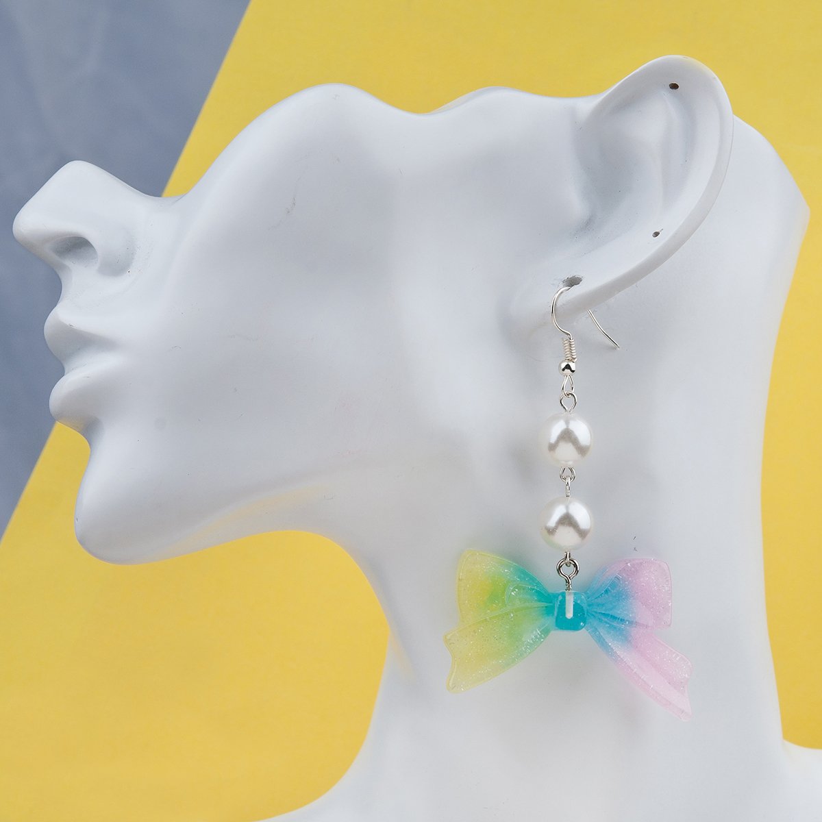 Multicolor Bowtie Glitter Imitation Pearl Earrings - My Custom Tee Party