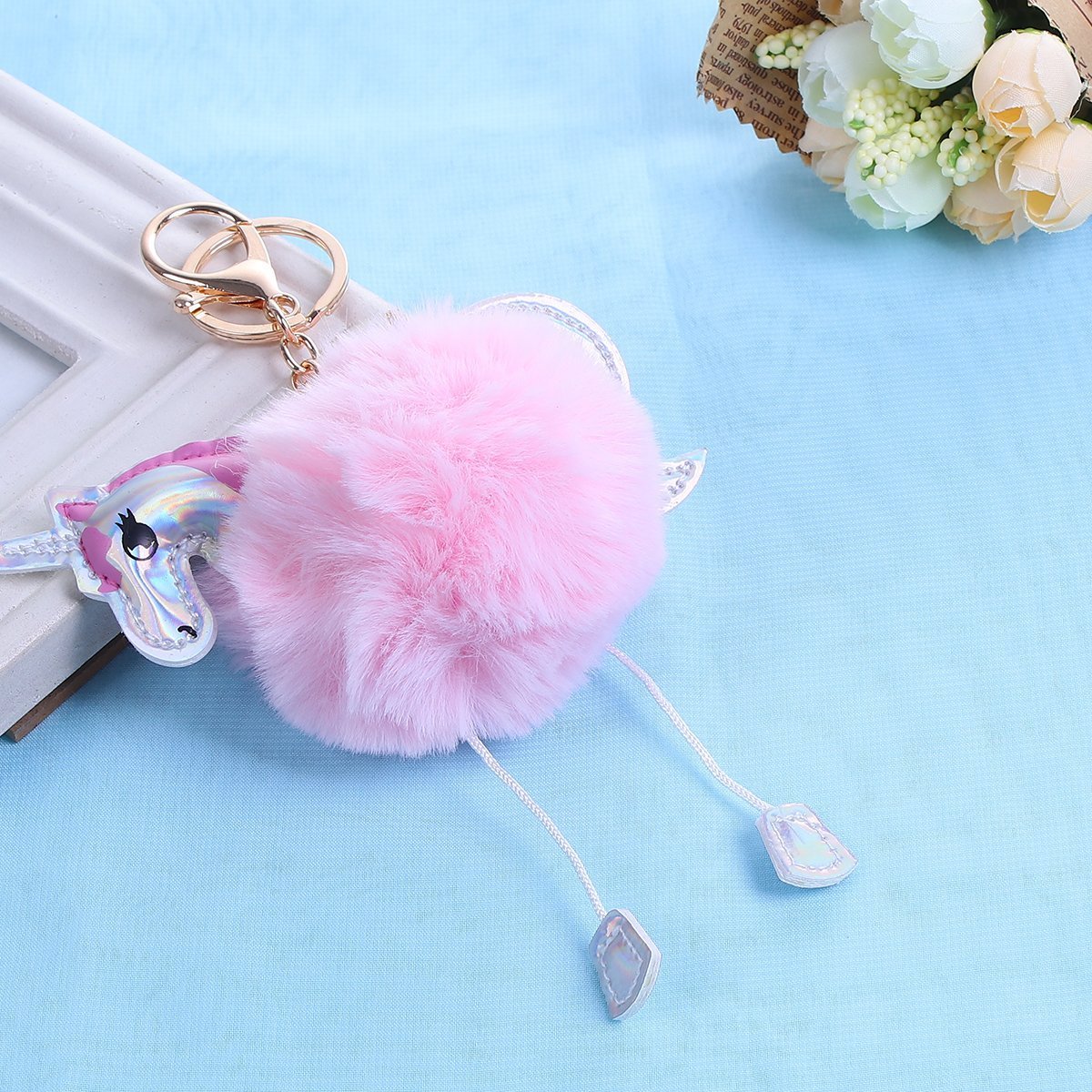 Pink Horse Pom Pom Keychain - My Custom Tee Party