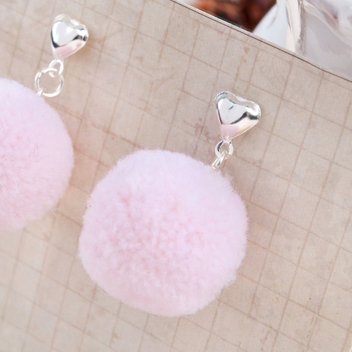 Pink Pom Pom Ball Heart Earring - My Custom Tee Party
