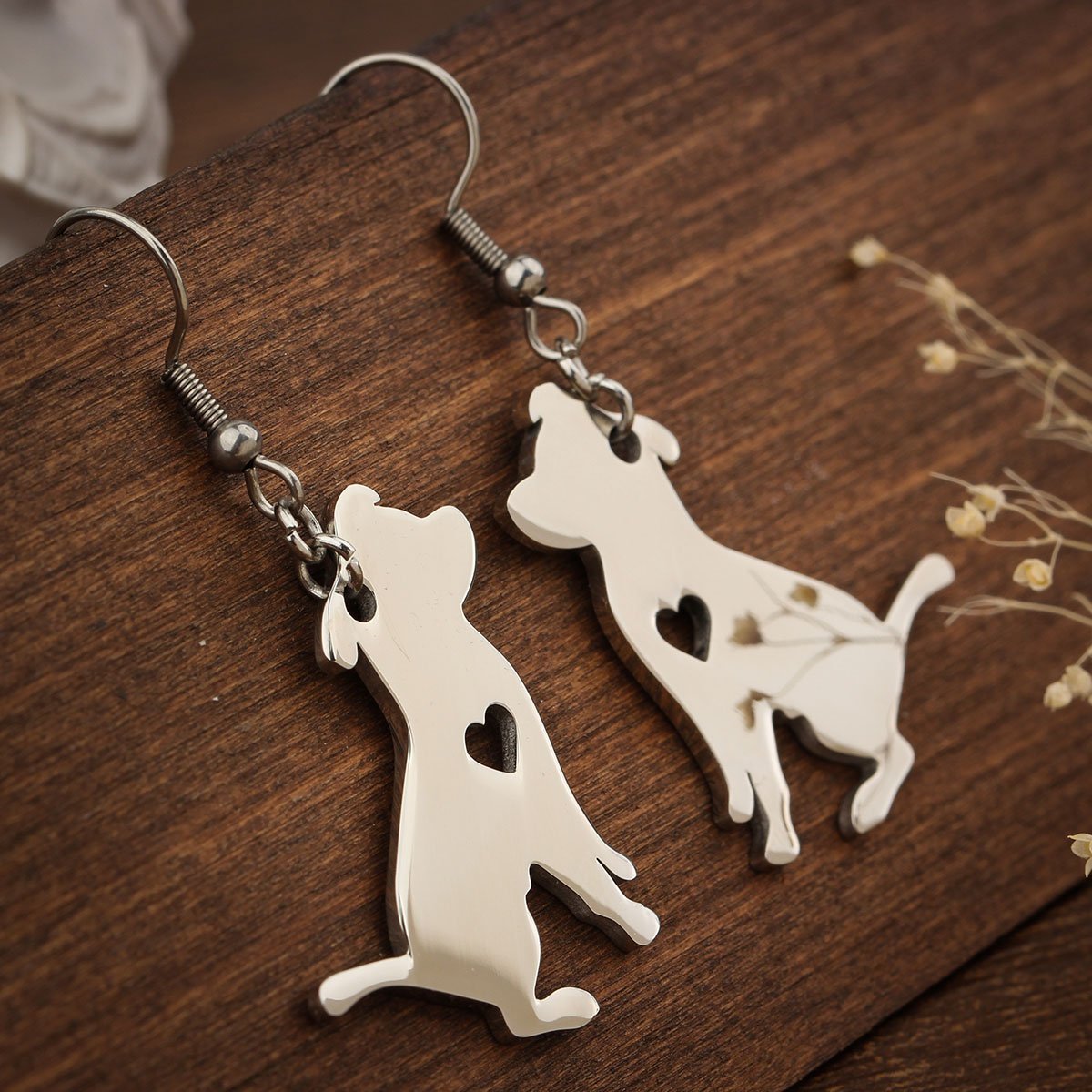 Pit Bull Terrier with Heart Silhouette Earrings - My Custom Tee Party