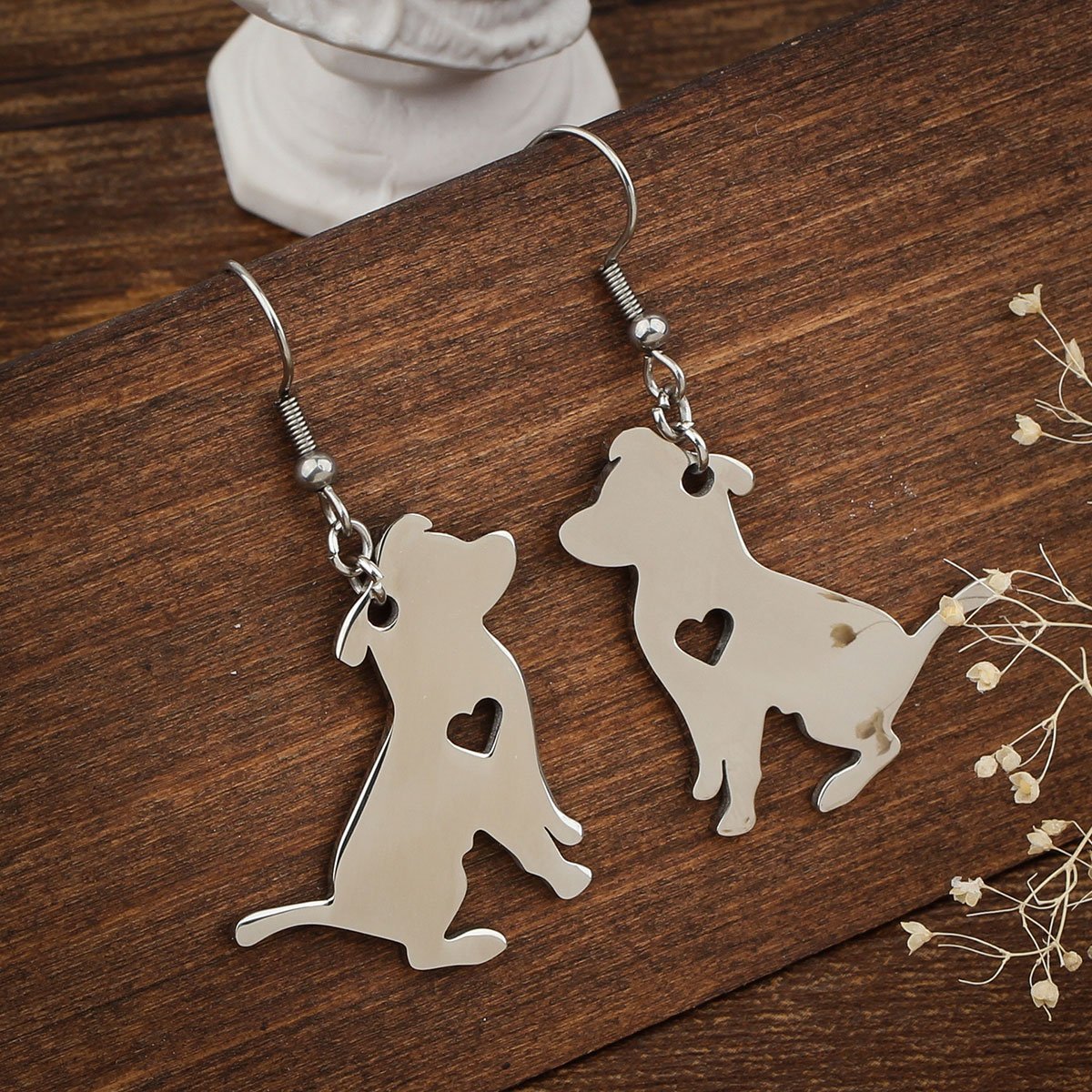Pit Bull Terrier with Heart Silhouette Earrings - My Custom Tee Party