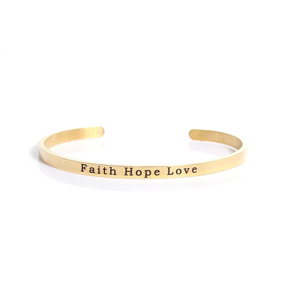 Positivity Open Cuff Gold Plated Bangle: "Faith Hope Love" - My Custom Tee Party