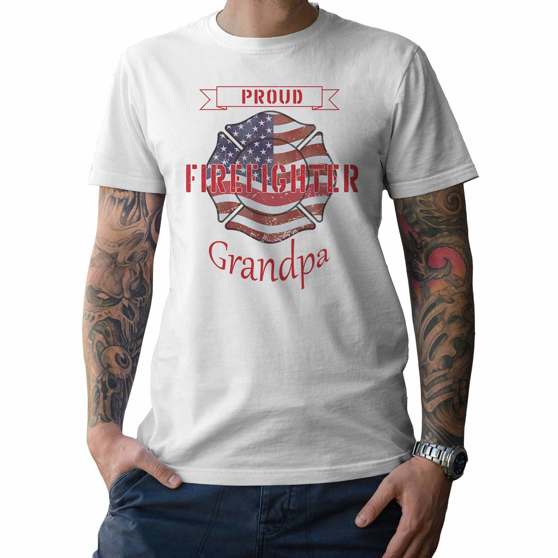 Proud Firefighter Grandpa - My Custom Tee Party