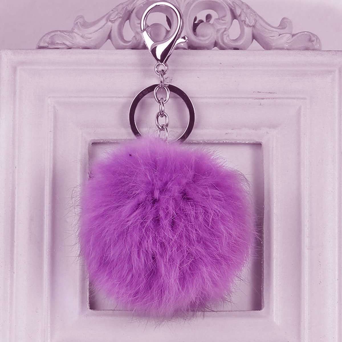 Purple Angora Pom Pom Keychain - My Custom Tee Party